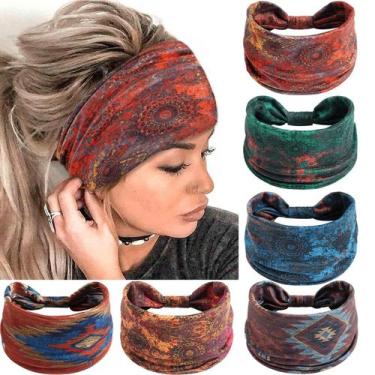 Imagem de Bandanas SAWINDA Boho para mulheres, pacote com 6 faixas largas, torci
