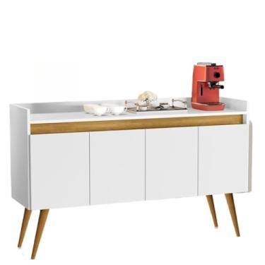Imagem de Aparador Buffet Retrô Pés Palito Em Madeira Maciça Esplanada Cantinho Do Café Recepção(4 Branco Com Madeirado)