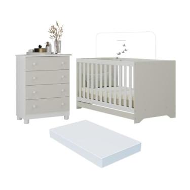 Imagem de Berço Americano 3 em 1 com Colchão Incluso e Cômoda 4 Gavetas Allegra Multimóveis Mp4700 Branco/off White