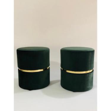 Imagem de Puff Redondo Estofado Luxo para Sala e Escritório – Banqueta Decorativa Multiuso para Provador Quarto ou Recepção – Unidade ou Kit (Kit 2 Veludo Verde)