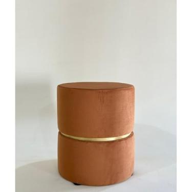 Imagem de Puff Redondo Estofado Luxo para Sala e Escritório – Banqueta Decorativa Multiuso para Provador Quarto ou Recepção – Unidade ou Kit (Unitário Veludo Terracota)