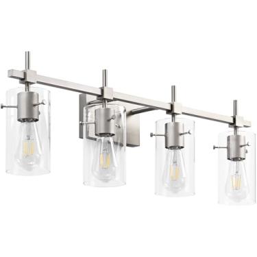 Imagem de SOLFART Luminária De Banheiro Com 4 Luzes Sobre Espelho, Iluminação Vintage Para Banheiro, Arandela Níquel Escovado Cúpula Vidro