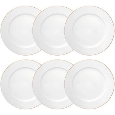 Imagem de Jogo de Pratos de Sobremesa Porcelana Royal Branco Fio de Ouro 20cm 6 peças - Hauskraft