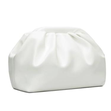 Imagem de KKXIU Bolsas femininas plissadas para noite com alça de corrente removível, bolsa transversal macia para casamento, bolsa de formatura, Branco