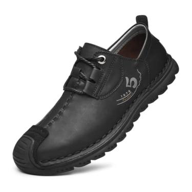 Imagem de Mecolop Tênis masculino casual de couro moderno para dirigir, mocassins, tênis de caminhada para homens, Preto - 215, 38