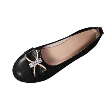 Imagem de Sapatos rasos femininos com design oco respirável para uso casual versátil na primavera, verão, lazer ao ar livre, sem caixa de sapatos, Preto, 39