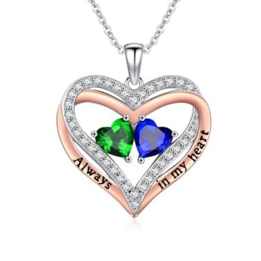 Imagem de WYDDO Colar de coração com pedra do mês de nascimento para mulheres, pingente de corações duplos sobrepostos, aniversário, dia dos namorados, dia das mães, presentes de Natal para esposa, mãe, filha