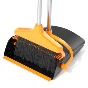 Imagem de Conjunto de vassoura e pá de lixo para casa, bandeja de poeira com vassoura, pá de lixo e vassoura com alça longa (129,5 cm de comprimento), para uso interno no lobby e escritório, cozinha