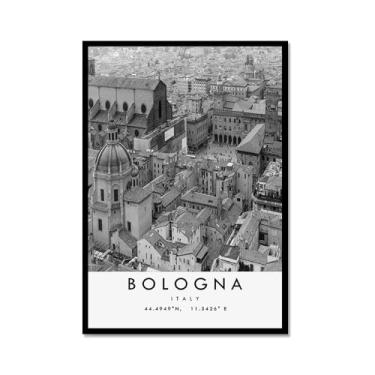 Imagem de Pôster de viagem preto e branco impressão paisagem da cidade do mundo pintura em tela Bolonha arte de parede decoração de casa (16 x 24 polegadas (40 x 60 cm), moldura de metal)