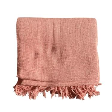 Imagem de Manta extragrande 210 x 120 cm 100% algodão puro Adequada para sofás ou camas, combinando funcionalidade protetora com um elegante apelo decorativo. (Salmão)