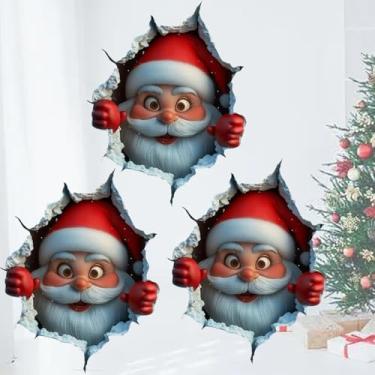 Imagem de Conjunto de adesivos de parede de Natal, design de Papai Noel quebrando a parede, adesivos de decoração de casa de férias, pacote com 3