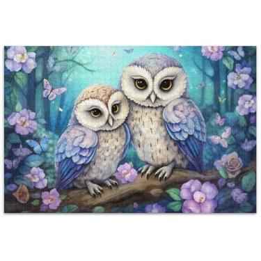 Imagem de Quebra-cabeça floral corujas adulto 500 peças elefante branco família quebra-cabeça arte brinquedo pintura