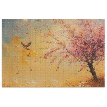 Imagem de Quebra-cabeça de pássaros flor de cerejeira céu 1000 peças pintura artística adulto quebra-cabeças legais para adultos elefante branco