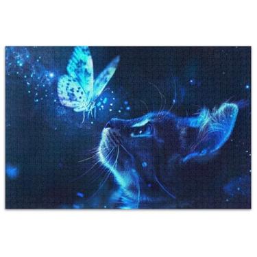 Imagem de Quebra-cabeça de borboleta brilhante de gato, 500 peças, para adultos, engraçado, exclusivo, decoração de arte para adultos