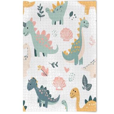 Imagem de Quebra-cabeças para adultos 1000 peças arte de pintura animal desenho animado dinossauro floral família Prime quebra-cabeças presentes de elefantes brancos, 1000 peças, 75 x 50 cm