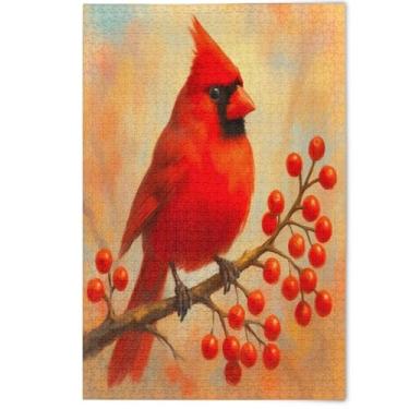 Imagem de Quebra-cabeça vibrante de pássaro vermelho de Natal adulto 500 peças, presentes de festa de elefante branco quebra-cabeças paisagem impressão animal decoração de arte, 500 peças, 52 x 37,8 cm