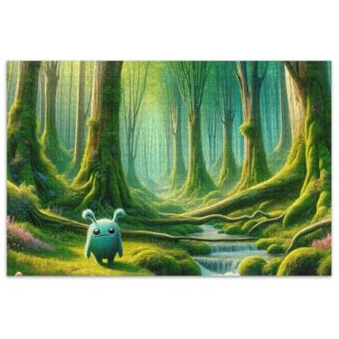 Imagem de Quebra-cabeça verde floresta monstro quadrinhos 500 peças presentes adultos para amantes de quebra-cabeça divertido paisagem floral