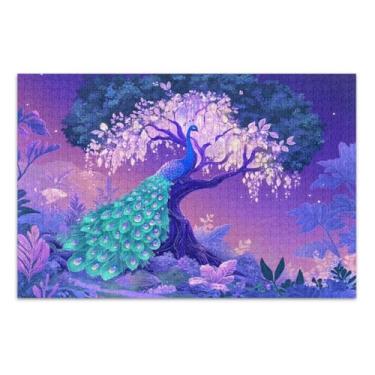 Imagem de Quebra-cabeça de fantasia de pavão roxo para adultos com letras nas costas 1000 peças