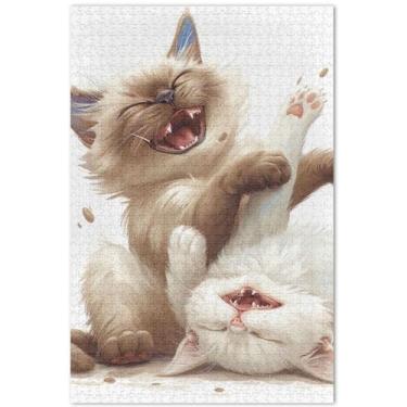 Imagem de Quebra-cabeças adultos de gatos siameses fofos 500 peças de arte de brinquedo familiar presentes para amantes de quebra-cabeças, 51 x 35 cm