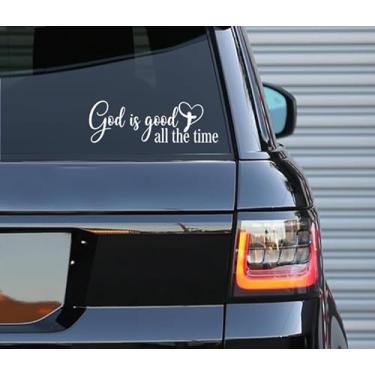 Imagem de Printbeat Decalque God is Good All The Time – Uso interno e externo | Adesivo de vinil branco | Cadernos de para-choques, janela de caminhão, laptop | Fácil de usar para carro, van e bicicleta | 5,3
