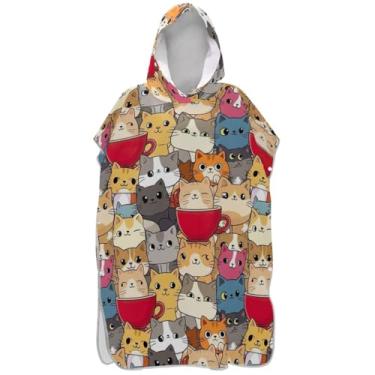 Imagem de Joisal Lindo poncho de surfe de gato de desenho animado para adultos roupão de praia com capuz toalha de banho plus size ponchos adultos para mulheres