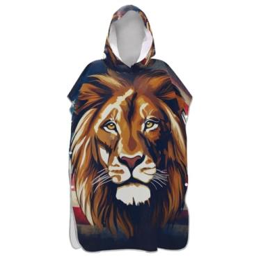 Imagem de Vintage Lions Head Flag Quick Dry Capa de praia com capuz para adultos roupão de banho portátil poncho de banho, tamanho único