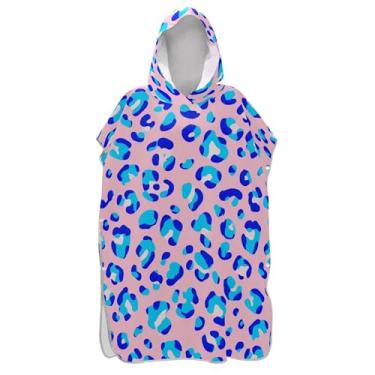 Imagem de Manchas de leopardo azul rosa trocador para adultos poncho de surfe toalha de banho com capuz plus size ponchos adultos para mulheres