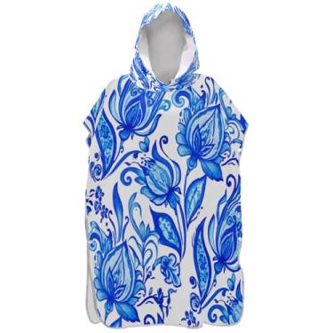 Imagem de Joisal Poncho de surfe para adultos trocador de roupa de praia com capuz toalha de banho plus size azul aquarela floral ponchos femininos com capuz