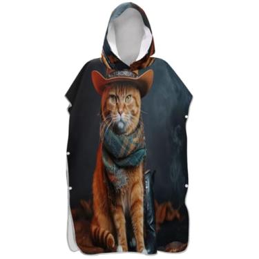 Imagem de Joisal Poncho de surf de secagem rápida para adultos trocador de roupão toalha de banho com capuz engraçado laranja gato malhado ponchos adultos para mulheres