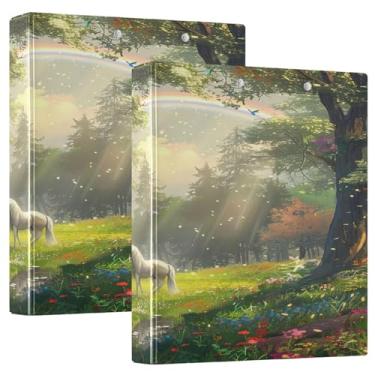 Imagem de Prancheta de amamentação arco-íris de unicórnio branco com bolsos, 3 anéis, 27 x 31,5 cm, material escolar