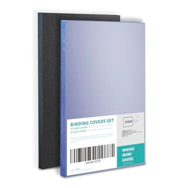 Imagem de Binditek Conjunto de 100 capas de encadernação e costas, 5,5 x 8,5 polegadas, incluindo 50 peças de capas de encadernação de PVC transparente de 8 mil, 50 capas poli texturizadas de areia de 12 mm