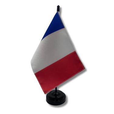 Imagem de Bandeira de Mesa França, Decorativa, Dupla Face, Multicolorido, 19x13cm, Base e Haste Preta, para Escritório e Eventos, Tecido Oxford