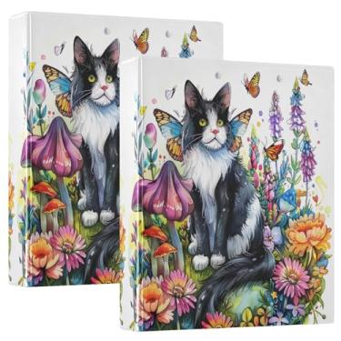 Imagem de Pacote com 2 pastas coloridas de borboletas de gato com prancheta com fichários escolares de armazenamento, 3 anéis, pasta de 27 x 31,5 cm para escola