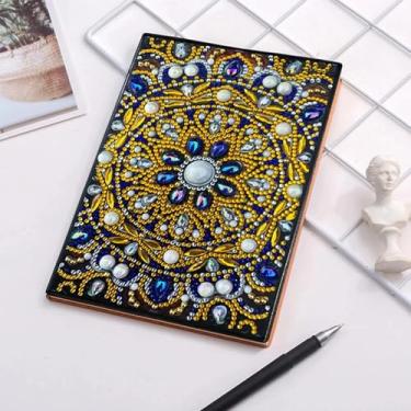 Imagem de Kits de caderno de arte de diamante para adultos, diário de pintura de diamantes A5 e suprimentos de caderno de esboços faça você mesmo, presente de arte de pedra 5D para iniciantes amantes de