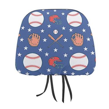 Imagem de Luvas de beisebol, capacetes vermelhos, estrelas brancas, palitos sem costura em azul, 1 peça, capa protetora universal para assento de carro, capa macia para encosto de cabeça de carro, acessórios de