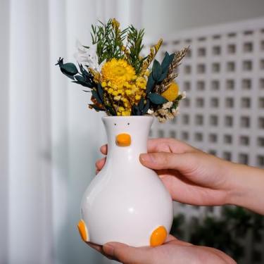Imagem de Tnstbiee Vaso de pato de cerâmica branca feito à mão – Vaso de mesa redonda com tema de animal fofo | Decoração de arte moderna para flores frescas, utensílios e acessórios | Presente feito à mão para