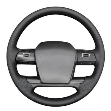 Imagem de MEWANT Capa de volante de couro sintético preto costurado à mão para Volvo VNL VNR FM FH 2017-2025 DIY acessório interior de carro