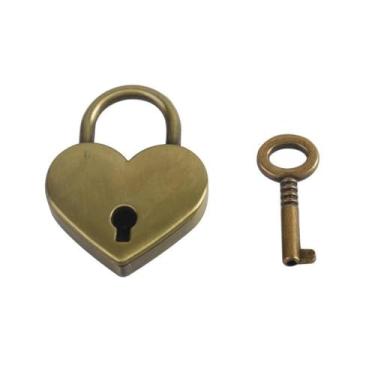 Imagem de Cadeado em forma de coração, mini cadeado de metal de 4,6 x 5,8 cm com chaves para bagagem, bolsa de mão e caixa de joias