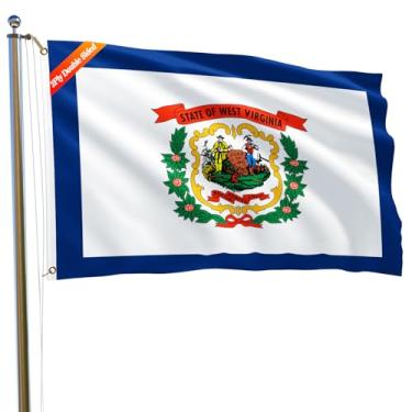 Imagem de Bandeira dupla face do estado da Virgínia Ocidental 10 x 1,8 m WV bandeira do estado cores brilhantes poliéster à prova de desbotamento com 2 ilhós de latão para ambientes internos e externos