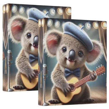Imagem de Fichários personalizados Koala Musician Retro Style 3 argolas 1,5 polegadas, 200 folhas, pastas, portfólio, impressão, anel redondo, fichário, 31,5 x 27 x 6 cm, 1 pacote