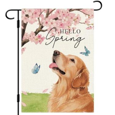 Imagem de DLZDN Bandeira de jardim para cães Spring Golden Retriever 30,5 x 45,7 cm, dupla face, vertical, serapilheira, quintal, decoração sazonal ao ar livre