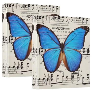 Imagem de Fichários de 3 anéis personalizados de borboleta azul com foto musical de 3 cm comporta 200 folhas, anel redondo, fichário de escritório, 31,5 x 27 x 6 cm, pacote com 2