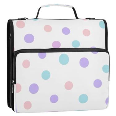 Imagem de Organizador de fichário com 3 anéis de bolinhas brancas coloridas pastel, 3 anéis, com alça, suporte de pasta grande para escola, escritório, viagens