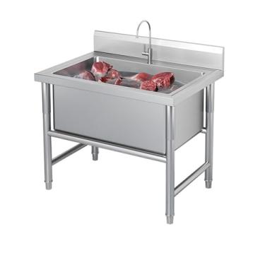 Imagem de Pia de aço inoxidável independente, pia de cozinha comercial de 1 compartimento, pia de tigela única grande, pia industrial de cozinha, pia utilitária com backsplash (60 x 60 x 80 cm/23,6 x 23,6 x