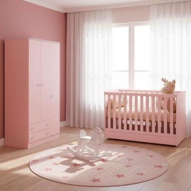 Imagem de Quarto de Bebe Infantil Doce Sonho Berço Vira Cama e Guarda Roupas Mul