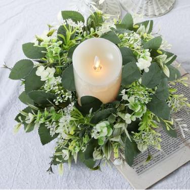 Imagem de 20 peças de guirlandas artificiais de folhas de eucalipto anéis de vela grinaldas de verão guirlanda suporte de coluna para mesa de festa de casamento em casa centro de mesa verde