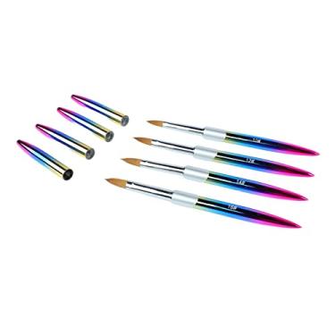 Imagem de Cryfokt Conjunto de Escova de Arte de Unha Cabelo Macio Flexível para Estúdio Profissional DIY Tubo de Alumínio Alça Ergonômica, 4 Peças Escova de Gel de Extensão de Unha para Desenho de Pintura