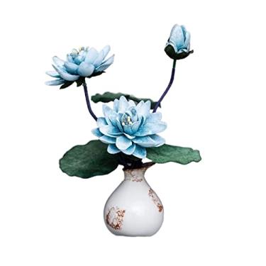 Imagem de CZCZC Flores artificiais imitação de lótus, decoração de flores artificiais, arranjo de flores zen, decoração de plantas artificiais, flores falsas