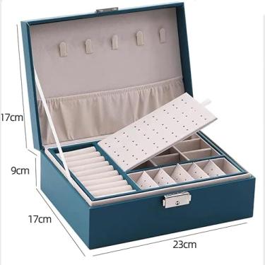 Imagem de Porta Joia Caixa Organizadora De Jóias Feminina Em Couro Com Duas Camadas/Anéis/Colar Fecho (VERDE/2020)