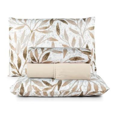 Imagem de Jogo de Cama Casal 4 Peças Micropercal 200 Fios Toque Aveludado com Elástico e Fronhas(Quioto,Casal)